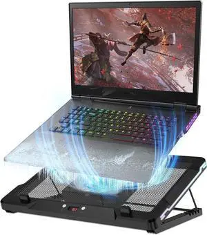 Laptop Cooling Pad, Laptop Cooler Stand with 5.5" Movable Fan Easy to Clean, 10 RGB Light Modes, Auto Temp Sensor & 3-Speed Manual Control, Ultra Quiet 40dB for 1417.3 Inch Laptops