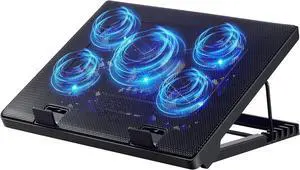 Laptop Cooling Pad, Laptop Cooler with 5 Quiet Fans for 12"-17" Computer PC Notebook Gaming Laptop Fan, Height Adjustable Laptop Cooling Stand Laptop Accessories, Blue