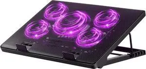 Laptop Cooling Pad, Laptop Cooler with 5 Quiet Fans for 12"-17" Computer PC Notebook Gaming Laptop Fan, Height Adjustable Laptop Cooling Stand Laptop Accessories (Purple)