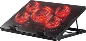 Laptop Cooling Pad, Laptop Cooler with 5 Quiet Fans for 12"-17" Computer PC Notebook Gaming Laptop Fan, Height Adjustable Laptop Cooling Stand Laptop Accessories, Red
