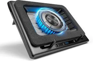 V12 Laptop Cooling Pad, Gaming Laptop Cooler Stand with 5.5inch Powerful Turbo Fan, Adjustable Speed, Touch Control, 3-Port USB A, for Fast Cooling Laptop 15.6-19in, Black (No RGB)