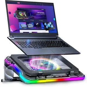 Gaming Laptop Cooling Pad with Full RGB Lights, Powerful Cooler Fan Stand for 15-19 inch Gamer Heavy Duty Laptops and PC Computers