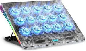 Gaming Laptop Cooling Pad with 15 Cooler Fans, RGB Ultimate Computer Stand Base with Silent Fans for 15-18 Inch Laptops, Blue LED Lights