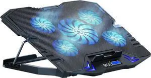 C5 12-15.6 inch Gaming Laptop Cooler Cooling Pad | 5 Quiet Fans and LCD Screen | 2500RPM Strong Wind Designed for Gamers and Office