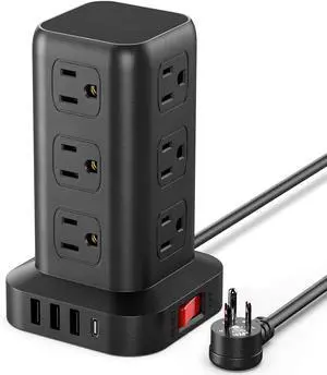 Extension Cord with Multiple Outlets, Surge Protector Power Strip Tower, 12 AC 4 USBSurge Protector Tower 6.5FT Overload Protection for Home Office
