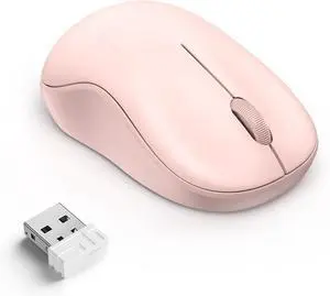 Wireless Mouse for Laptop, 2.4G Silent Computer Mouse Quiet Click with 5 DPI Levels,Contoured Grip,Small Portable 30 Months Battery Cordless Mice for PC, Chromebook, Mac - Pink