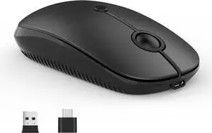 Type C Wireless Mouse USB C Rechargeable Portable Quiet Laptop Mouse USB and Type C Receiver Dual Mode Mice for PC, Laptop, MacBook, Tablet-Black