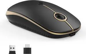 Type C Wireless Mouse USB C Rechargeable Portable Quiet Laptop Mouse USB and Type C Receiver Dual Mode Mice for PC, Laptop, MacBook, Tablet-Black Gold