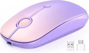 Type C Wireless Mouse, USB C MacBook Wireless Mouse Dual Mode 2.4G Cordless Mice with Nano USB and Type C Receiver Compatible with PC, Laptop, MacBook, ipad-Gradient Purple