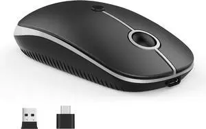 Type C Wireless MouseUSB C MacBook Wireless Mouse Dual Mode 2.4G Cordless Mice with Nano USB and Type C Receiver Compatible with PC, Laptop, MacBook and All Type C Devices-Black and Silver