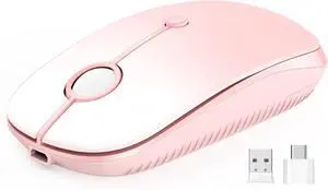 Type C Wireless Mouse, USB C MacBook Wireless Mouse Dual Mode 2.4G Cordless Mice with Nano USB and Type C Receiver Compatible with PC, Laptop, MacBook, ipad-Gradient Pink