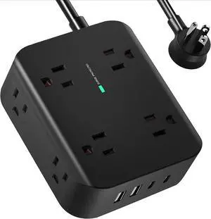 Power Strip Surge Protector - Flat Plug, Wall Mount, 8 Wide Outlets with 4 USB Ports (2 USB C), 5FT Heavy Duty Extension Cord with Multiple Outlets, Charging Station Overload Protection for Home Dorm