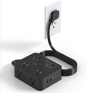 Power Strip Surge Protector, HANYCONY 5Ft Ultra Thin Flat Extension Cord with Multiple Outlets, 8 Widely Outlet Extender 4 USB Ports(2 USB C), 1080J Wall Mount for College Dorm Room Essentials Black