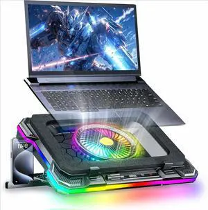 Gaming Laptop Cooling Pad, Laptop Fan Cooling Pad with 5.5inch RGB External Fan, Rapid Cooling Laptop 15.6-19.3inch, 8 Height Stands, 2 USB Ports, Phone Holder-K1 5V RGB