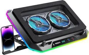 RGB Gaming Laptop Cooling Pad with Two Turbo Fan, Rapid Cooling for 15.6-19.3" Laptops, Variable Speed Control, 6 Adjustable Heights A5