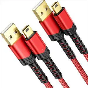 Mini USB Cable[2-Pack 3.3ft+3.3ft] USB 2.0 Type A to Mini B Fast Charging Braided Cord Compatible with Blue Yeti Microphone Garmin Nuvi GPS 50 55 Ti-84 Plus CE Canon Rebel t7 Camera Go pro Red