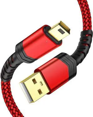 Mini USB Cable[2-Pack 3.3ft+10ft], USB 2.0 Type A to Mini B Fast Charging Braided Cord Compatible with Blue Yeti Microphone Garmin Nuvi GPS 50 55 Ti-84 Plus CE Canon Rebel t7 Camera Gopro Red