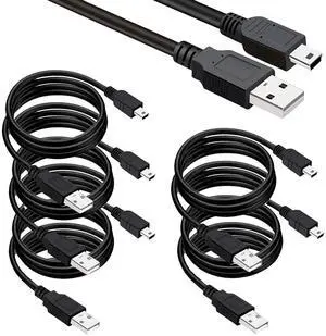 USB 2.0 A to Mini 5 pin B Cable for External HDDS/Camera/Card Readers/MP3 Player-Black - (5 Pack 3 Feet)