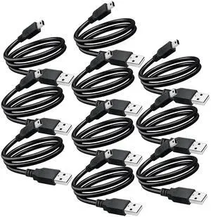 10 Pack USB 2.0 A to Mini 5 pin B Cable for External HDDS/Camera/Card Readers/MP3 Player-Black -35cm(1 feet)