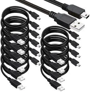 USB 2.0 A to Mini 5 pin B Cable for External HDDS/Camera/Card Readers/MP3 Player-Black (10 Pack 3 Feet)