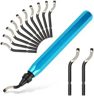 Abourt Deburring Tool with 12 High Speed Steel Blades, Deburring Tool 3D Printing, Deburring Tool for Metal, Resin, Copper, Plastic, PVC Pipes, 3D Printed Edges (1 Blue Handle)