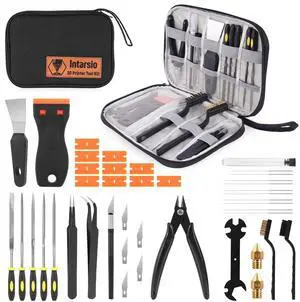 3D Printer Tools Kit, 34pcs 3D Printer Accessories for All FDM/SLA Printers Includes Nozzle Cleaning Tools, Removal Scrapers, Finishing Tools, 5 Types of Files,Brushes, Wire Cutter, Engraving Knife