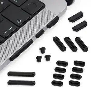Abourt 21 Pcs Anti Dust Dirt Plug Cups Set for 2024-2021 MacBook Pro 14.2 inch 16.2 inch M4 M3 M2 M1 Pro/Max (A3112/A3185/A3401/A3186/A3403) Accessory Silicone Anti Dirt Protective Cover (Black)