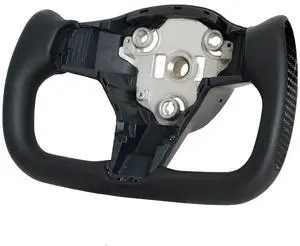 Abourt Yoke Steering Wheel, Black Microfiber Leather with Side Carbon Fiber for Tesla Model 3/Y 2017-2023 With Heating Function