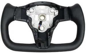 Abourt Yoke Racing Steering Wheel, Black Microfiber Leather without Front Trim for Tesla Model 3/Y 2017-2023 With Heating Function