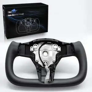 Abourt Yoke Steering Wheel Personalized Yoke Steering Wheel, Nappa Leather without Front Trim for Tesla Model 3 2017-2023, Model Y 2019-2024 With Heating Function