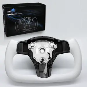 Abourt Yoke Steering Wheel Personalized Yoke Steering Wheel, Nappa Leather without Front Trim for Tesla Model 3 2017-2023, Model Y 2019-2024 With Heating Function