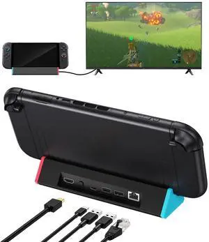 Abourt TV Dock Station Compatible with Nintendo Switch 2, Gigabit Ethernet, Portable TV Docking Station Replacement with 4K HDMI Adapter/Type C Port/USB Port for Switch 2 ONLY