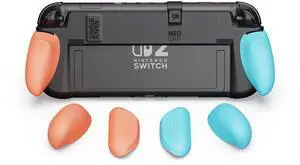 Abourt NeoGrip: an Ergonomic Grip Hard Shell with Replaceable Grips [to fit All Hands Sizes] for Nintendo Switch 2 - Neon Blue & Red