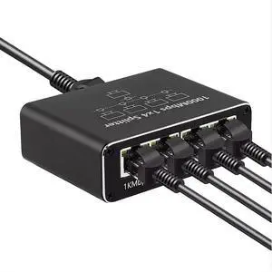 C&N Gigabit Ethernet Splitter 1 to 4 with USB Power Cable - High Speed 1000Mbps RJ45 Internet Splitter Adapter for Cat 5/5e/6/7/8 Cable - Supports 4 Devices Simultaneously