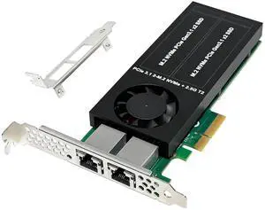 C&N PCIe 3.1 X4 to Dual 2.5G Network Card+Dual M.2  NVMe PCIe Adapter with Low Profile Bracket Support M.2 (M Key) NVMe SSD 22110/2280 /2260/2242 /2230
