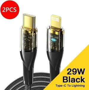 [3.3ft, 2-pack] USB C to Lightning Cable 3A PD 29W Transparent Shell Cable QC4.0 Super Fast Charging Nylon Braided Charger Cord 480Mbps Data for Apple iPhone 14/13/12/Pro/11/8/7/6