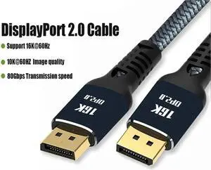 Certified 16K DisplayPort 2.0 Cable 3.3ft, DP 2.0 Cable Nylon Braided Supports (16K@60Hz, 4K@144Hz and 1080P@240Hz), HBR3, 80Gbps, HDCP 2.2, DSC1.2 for Laptop Gaming Monitor