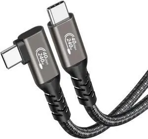 1.6ft Braided USB C to USB C USB4 Cable 90 Degree: 40 Gbps Data Transfer + 8K HD Display + 240W Fast Charging USB4.0 C to C Cable for Laptop, Hub, Docking, SSD, Samsung, MacBook etc
