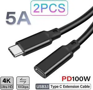 100W Fast Charging USB C Extension Cable 3.3ft/2-Pack, USB 3.2 Gen2 / 10Gbps Data & 4K Video Sync Transfer USB C Extender Cable for USB-C Hub, Laptop, Tablet, Phone, MacBook and More