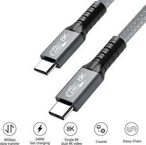 USB C to USB C Video Cable 8K@60Hz, USB4 C Monitor Cable Supports 8K UHD Display/40Gbps High-Speed Data Transfer/240W PD Compatible with Thunderbolt 3/4 MacBook, iPad Pro, Samsung, HP, Dell - 1.5FT