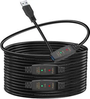 USB 3.0 Active Extension Cable 65 Feet with 5V Power Cable, USB 3.0 Extender Male to Female Cord with Built-in Signal Booster Chips for Xbox, PS4, USB Printer, Mouse, Keyboard, etc