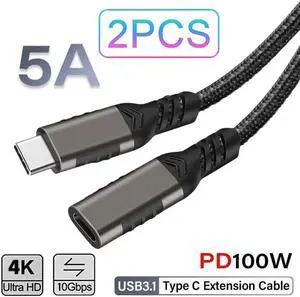 USB Type C Extension Cable (1.6Ft/2Pack), USB 3.1 Gen 2 (10gbps) Type C Male to Female Extension 100W Charging & 10gbps Sync & 4K HD video for MacBook Air M2/ M1/ Pro, iPad Pro 2021 Dell XPS