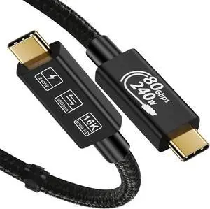 Thunderbolt 5 Cable [1.6FT/0.5M], USB4 Cable Support 80GBps Data Transmission, 240W (48V5A) PD Super Fast Charge, 16K@60Hz HD Extension for SSD, Samsung,Steam Deck,Switch,eGPU,MacBook