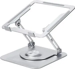 Laptop Stand, Ergonomic 360° Swivel Laptop Stand for Desk, Adjustable Metal Computer Stand, Foldable and Portable Laptop Riser Holder for MacBook, iPad Pro, 10-16" Laptops - Silver