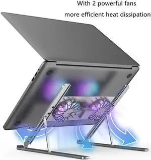 Adjustable Laptop Tablet Stand for Desk with 2 High-speed Cooling Fan for Laptop Tablet, Ergonomic Foldable Laptop Tablet Riser Stand for All 11-17.3 Inches Tablet or Laptop Notebook