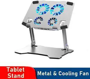 Tablet Stand with 4 High-speed Fan Adjustable and Portable Tablet Stand Compatible with MacBook Pro Air,Dell, HP, Lenovo,Samsung,9-13.5'' Tablets Notebook Stand