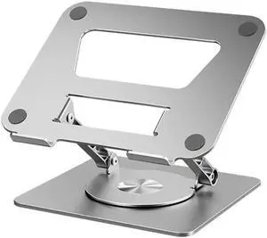 Laptop Stand with 360° Rotating Base Adjustable - Portable Foldable Ergonomic Aluminum Laptops Holder Compatible with 10 to 17.3 Inch All MacBook Pro Lenovo HP Notebook Computer, Silver