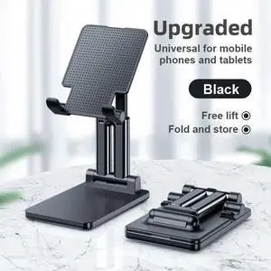 Cell Phone Stand, Foldable Phone Holder, Angle Height Adjustable Phone Stand for Desk, Compatible with and More 4.7-13 inch Devices, iPhone 13/12/11 Pro Max, Samsung Galaxy S10/9/8/7 S21 Ultra (Black)