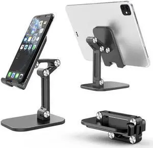 Cell Phone Stand for Desk,Angle Height Adjustable Cell Phone Holder on Home and Office, Phone Stand Cradle Compatible with 4-12.9 Inches iPhone X Xs 12 13 Pro Max XR SE/iPad/Kindle/Tablet, Black