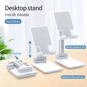 Cell Phone Stand for Desk - Desktop Adjustable Angle Height iPhone Stand for Desk, Foldable Desktop Phone Holder, Tablet Stand Compatible for 4-12.9Inches Cell Phone/Tablet (Upgraded T9, White)
